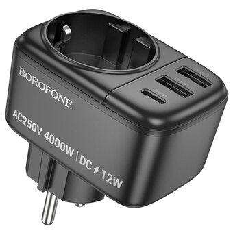  УЦ Переходник сетевой BOROFONE BAC14 Wide 1-socket wall outlet (1C2A) черный (плохая упаковка) 