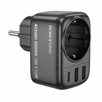  УЦ Переходник сетевой BOROFONE BAC14 Wide 1-socket wall outlet (1C2A) черный (плохая упаковка) 