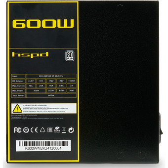 Блок питания HSPD HSK-600WN-BK 600W 80+ White (ATX, 2.52, Non-modular, 1x24(20+4)pin 500mm, 1xCPU 8(4+4)pin 550mm, 1xPCIe*2 8(6+2)pin 500+150mm   Блок питания HSPD HSK-600WN-BK 600W 80+ White (ATX, 2.52, Non-modular, 1x24(20+4)pin 500mm, 1xCPU 8(4+4)pin 550mm, 1xPCIe*2 8(6+2)pin 500+150mm