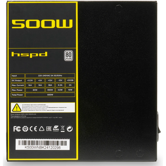 Блок питания HSPD HSK-500WN-BK 500W 80+ White (ATX, 2.52, Non-modular, 1x24(20+4)pin 500mm, 1xCPU 8(4+4)pin 550mm, 1xPCIe*2 8(6+2)pin 500+150mm   Блок питания HSPD HSK-500WN-BK 500W 80+ White (ATX, 2.52, Non-modular, 1x24(20+4)pin 500mm, 1xCPU 8(4+4)pin 550mm, 1xPCIe*2 8(6+2)pin 500+150mm