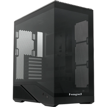  Корпус HSPD F711 (F711-TGBK) без БП, Panoramic Full Tower, Black, TG, 0.7 SPCC, no fans ATX, mITX 190/420/280mm 2x2.5", 7xPCI 1xUSB-A 