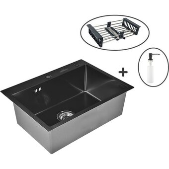  Кухонная мойка Wisent WS36050B Black с коландером, дозатором и сифоном 