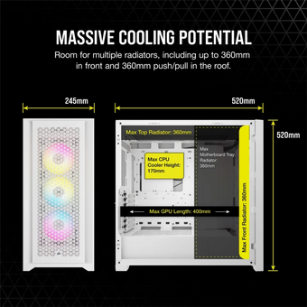  Корпус Corsair iCUE 5000D RGB Airflow (CC-9011243-WW) без БП, White, Midi-Tower, TG, 3x120mm 2xUSB-A 3.2, 1xUSB Type-C, E-ATX, ATX, mITX 