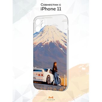  Силиконовый чехол  Mcover для iPhone 11 (Айфон 11), Девушка и Фудзи 