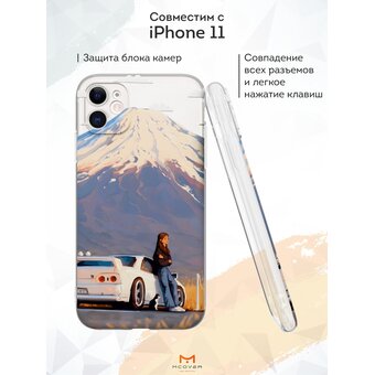  Силиконовый чехол  Mcover для iPhone 11 (Айфон 11), Девушка и Фудзи 