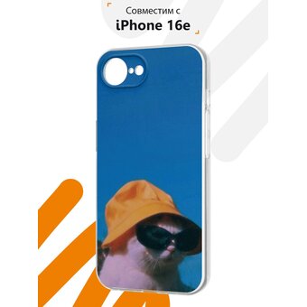  Силиконовый чехол Mcover для iPhone 16E, Кот в очках и шляпе 