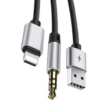  Аудиопереходник Baseus L34 Apple to 3.5mm & USB Charging Audio Cable серебристо-чёрный 