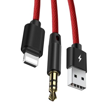  Аудиопереходник Baseus L34 Apple to 3.5mm & USB Charging Audio Cable красный 