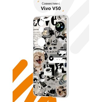  Силиконовый чехол Mcover на Vivo V50, Коты коллаж 