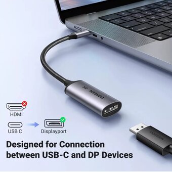  Адаптер UGREEN CM654 (15575) USB-C to DisplayPort 8K@60Hz 10cm Adpter Gray 