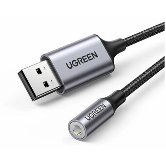  Переходник UGREEN CM477 (30757) USB 2.0 to 3.5mm Audio Adapter Aluminum Alloy 25cm Dark Gray 
