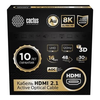  Кабель аудио-видео Cactus CS-HDMI-AOC-2.1-30 HDMI(m)/HDMI(m) 30м позолоч.конт. черный 