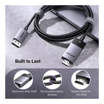  Кабель UGREEN DP115 (80397) DisplayPort to HDMI 8K 60Hz Cable 2m Gray 