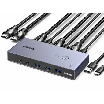  Переключатель UGREEN CM692 (25961) 8K@60Hz HDMI 2.1 KVM Switch 2-in-1 Out With Desktop Controller Gray 