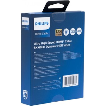 Кабель HDMI Philips SWV7110/56 2.1 PVC HDMI:8K4K2K 7,680X4,320(60p)/3,840X2,160(120p) 30AWG OD6.0 1.5M, Gray 