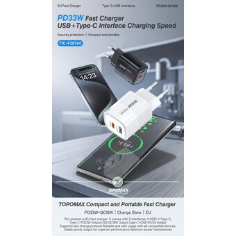  СЗУ TOPOMAX TTC-207AC GAN PD 35W, QC18W, USB-A, USB-C белый 