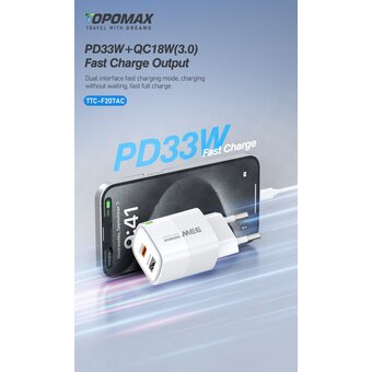  СЗУ TOPOMAX TTC-207AC GAN PD 35W, QC18W, USB-A, USB-C белый 
