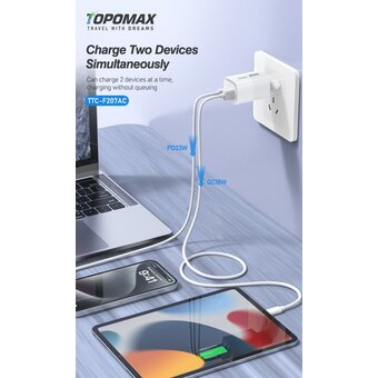  СЗУ TOPOMAX TTC-207AC GAN PD 35W, QC18W, USB-A, USB-C белый 