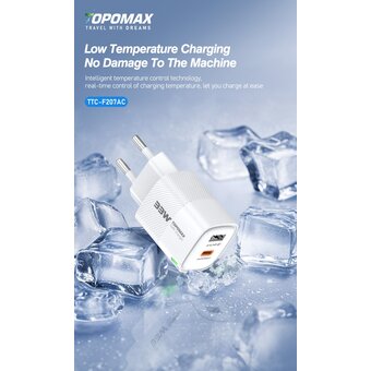  СЗУ TOPOMAX TTC-207AC GAN PD 35W, QC18W, USB-A, USB-C белый 