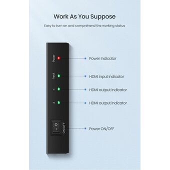  Кабель UGREEN 40201 (40201EU) HDMI 1x2 Splitter with 5V 2A DC power adapter Black 