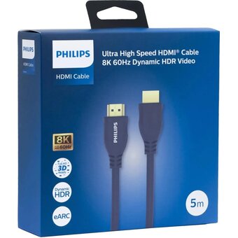  Кабель HDMI Philips SWV7150/56 2.1 PVC HDMI:8K4K2K 7,680X4,320(60p)/3,840X2,160(120p) 28AWG OD6.5mm 5M, Gray 