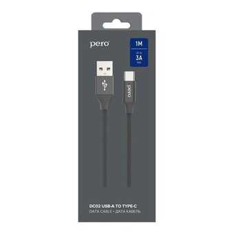  Дата-кабель PERO DC-02 Type-C, 2А, 1м черный 