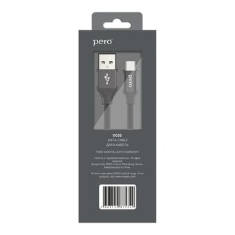  Дата-кабель PERO DC-02 Type-C, 2А, 1м черный 