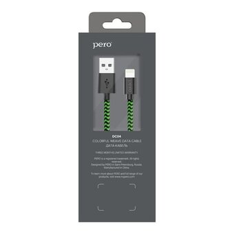  Дата-кабель PERO DC-04 8-pin Lightning, 2А, 1м Green-black 