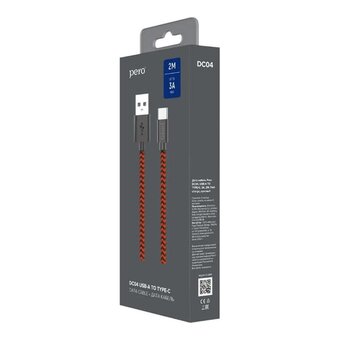  Дата-кабель PERO DC-04 Type-C, 3А, 2м Red-black Fast Charge 