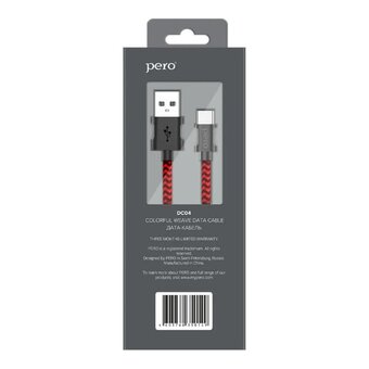  Дата-кабель PERO DC-04 Type-C, 3А, 2м Red-black Fast Charge 