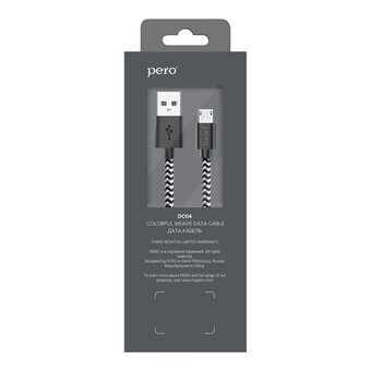  Дата-кабель PERO DC-04 micro-USB, 2А, 2м Silver-black 