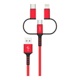  Дата-кабель PERO DC-06 Universal 3 in 1 Lightning/micro USB/Type-C, 3А, 1м красный 