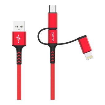  Дата-кабель PERO DC-06 Universal 3 in 1 Lightning/micro USB/Type-C, 3А, 1м красный 
