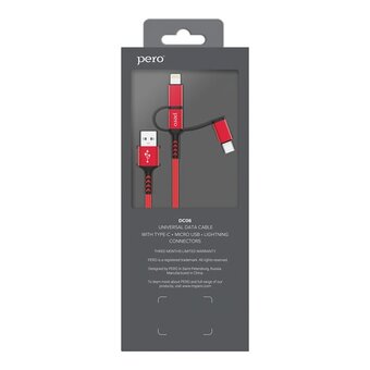  Дата-кабель PERO DC-06 Universal 3 in 1 Lightning/micro USB/Type-C, 3А, 1м красный 