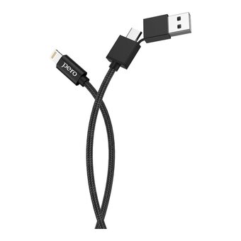  Дата-кабель PERO DC-07 Universal 2 in 1, USB-A + PD to Lightning, 1m Black 