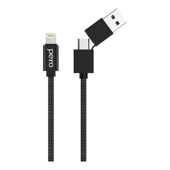  Дата-кабель PERO DC-07 Universal 2 in 1, USB-A + PD to Lightning, 1m Black 