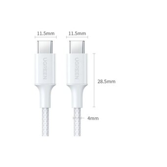  Кабель UGREEN L501 (35219) 60W USB-C to USB-C PD Fast Charging Braided Cable 3A Max 2m White 