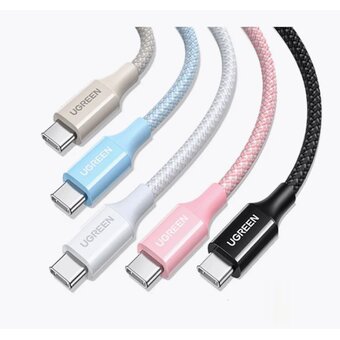  Кабель UGREEN L501 (35441) 60W USB-C to USB-C PD Fast Charging Braided Cable 3A Max 1m Pink 