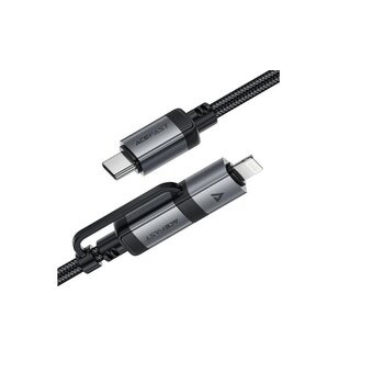 Кабель ACEFAST AF-C20-01-BK USB-C To USB-C/Lightning Aluminum Alloy Connectors Charging Data Cable Black 