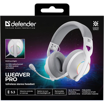  Беспроводная гарнитура DEFENDER Weaver Pro BT/2.4G, белый 62550 