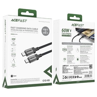  Кабель ACEFAST AF-C12-03-BK USB-C to USB-C 60W charging data cable Black 