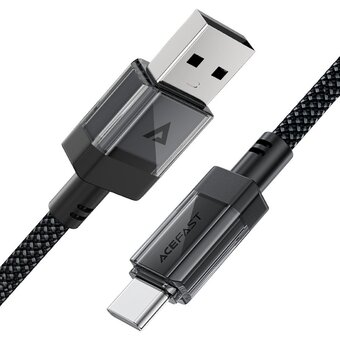  Кабель ACEFAST AF-C12-04-BK USB-A To USB-C Transparent Shell Stainless Steel Charging Data Cable Black 