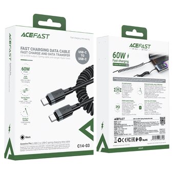  Кабель ACEFAST AF-C14-03-BK USB-C To USB-C Spring Charging Data Cable Black 