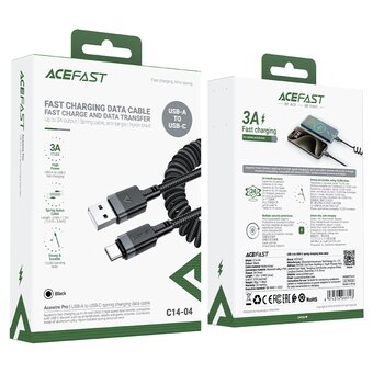  Кабель ACEFAST AF-C14-04-BK USB-A To USB-C Spring Charging Data Cable Black 