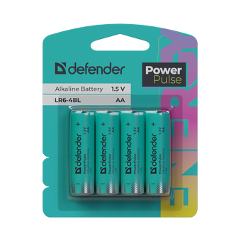  Батарейка алкалиновая DEFENDER LR6-4BL АА 56033 блистер, PowerPulse 
