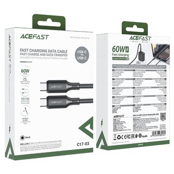  Кабель ACEFAST AF-C17-03-BK USB-C To USB-C Silicone Charging Data Cable Black 