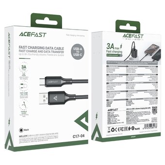  Кабель ACEFAST AF-C17-04-BK USB-A To USB-C Silicone Charging Data Cable Black 