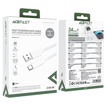  Кабель ACEFAST AF-C18-04-WH USB-A To USB-C Braid Charging Data Cable White 