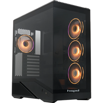  Корпус HSPD F711 (F711-TGBK- ARGB), без БП, Panoramic Full Tower, Black, TG, 0.7 SPCC, 4x120mm ATX, mITX 190/420/280mm 2x2.5", 7xPCI 1xUS 