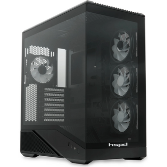  Корпус HSPD F711 (F711-TGBK- ARGB), без БП, Panoramic Full Tower, Black, TG, 0.7 SPCC, 4x120mm ATX, mITX 190/420/280mm 2x2.5", 7xPCI 1xUS 
